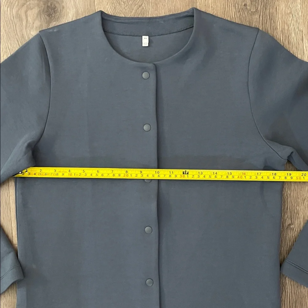 Muji Blue Snap Cardigan Sweatshirt Womens Size Medium M Scuba Cotton Fleece - Picture 6 of 11
